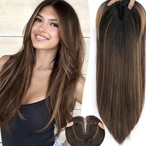 BrownHighlight Synthetic Hair Toppers With Thinning 5x6 Inch (24 Inch Long )
